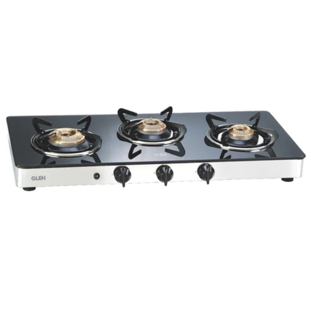 Glen 1033 GT BB AI| 3 Burner Glass Gas Stove with Brass Burner Auto Ignition 