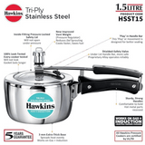 Hawkins Tri-Ply Stainless Steel 1.5 Pressure Cooker (HSST15)