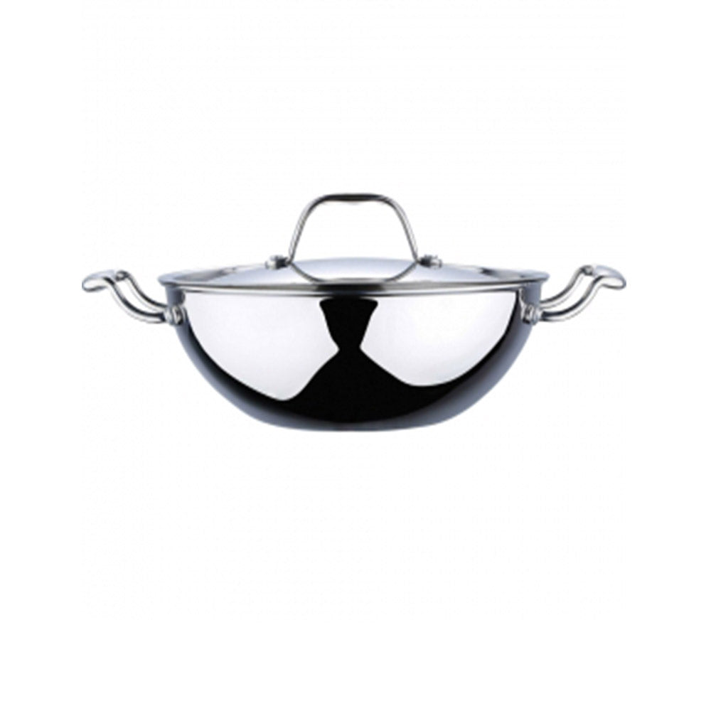 Bergner Argent Stainless Steel Wok Kadai with Lid 24 Cm (BG-6332)