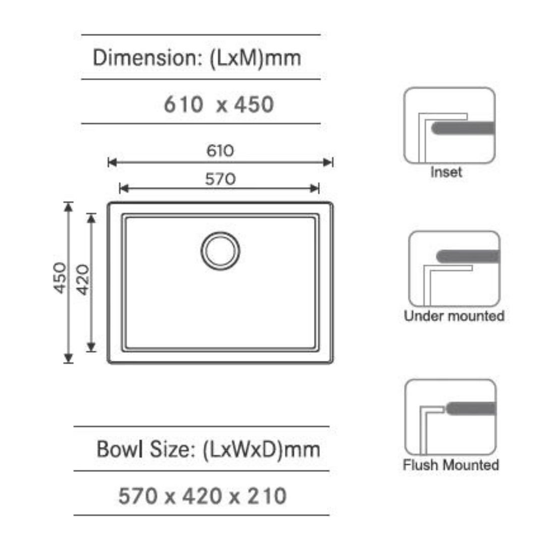 Franke Stainless Steel BXX 210/110-46 (500x450/20x18) 1mm EUROPEAN SATIN FINISH Hand Made Single Bowl Sink 127.0516.111