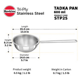 Hawkins 2.5 Cup Tadka Pan, 360 ml Triply Stainless Steel STP25