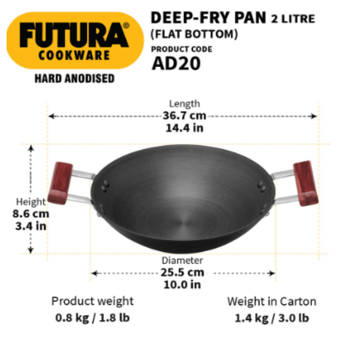 Hawkins 2 Litre Futura Hard Anodised Deep Fry Pan, Without Lid, Black, AD20