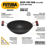 Hawkins 2.5 Litre Futura Non Stick Deep Fry Pan, Flat Bottom, Black, IND25