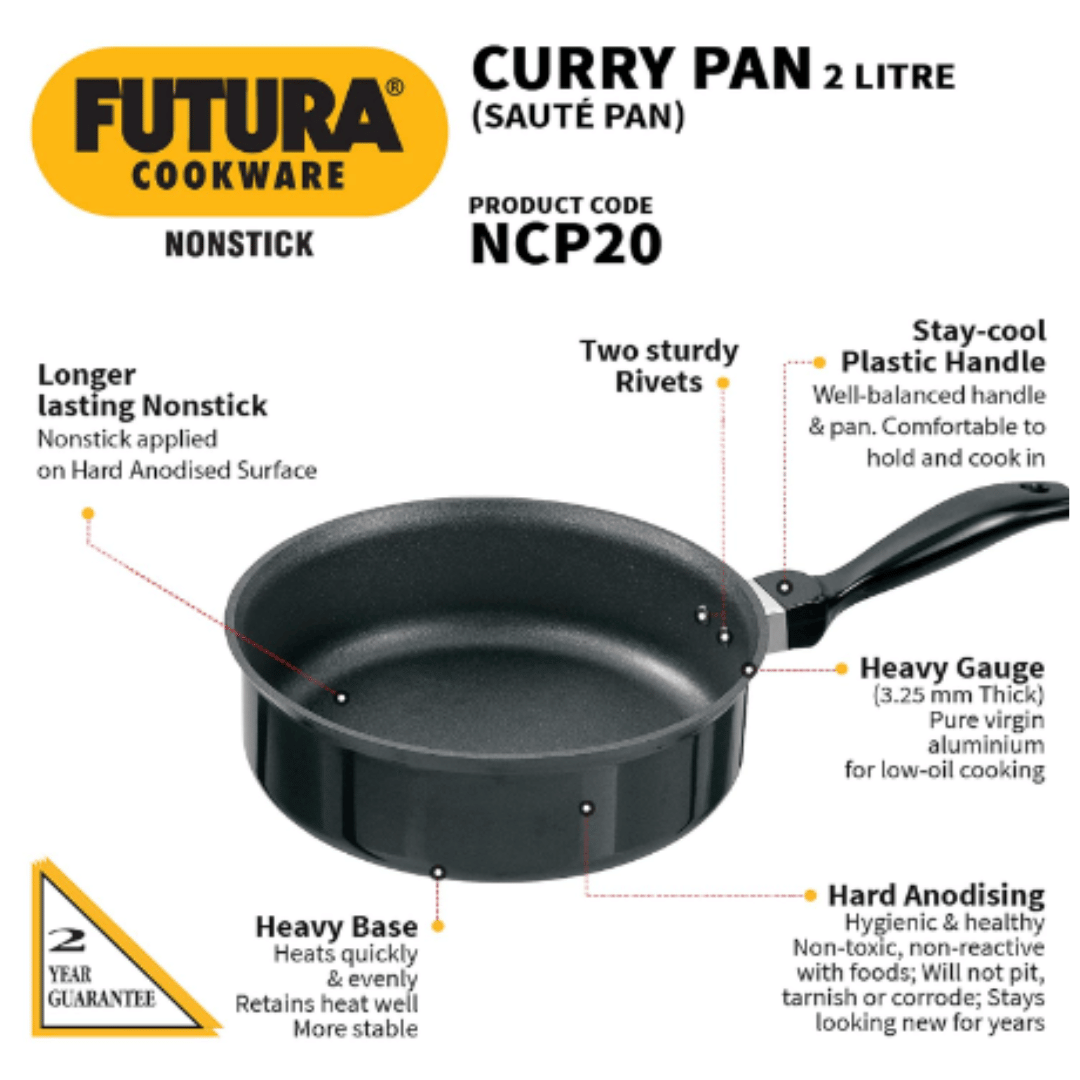 Hawkins 2 Ltr Futura Nonstick Curry Pan, 20 cm Black NCP20