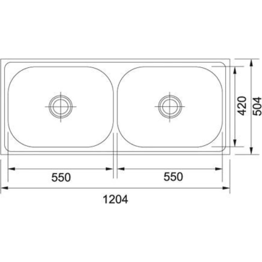 Franke 620 X GRAND (1204x504/48x20)  Stainless Steel 0.8mm European Satin Finish Double Bowl with Drain Board Sink 101.0153.141
