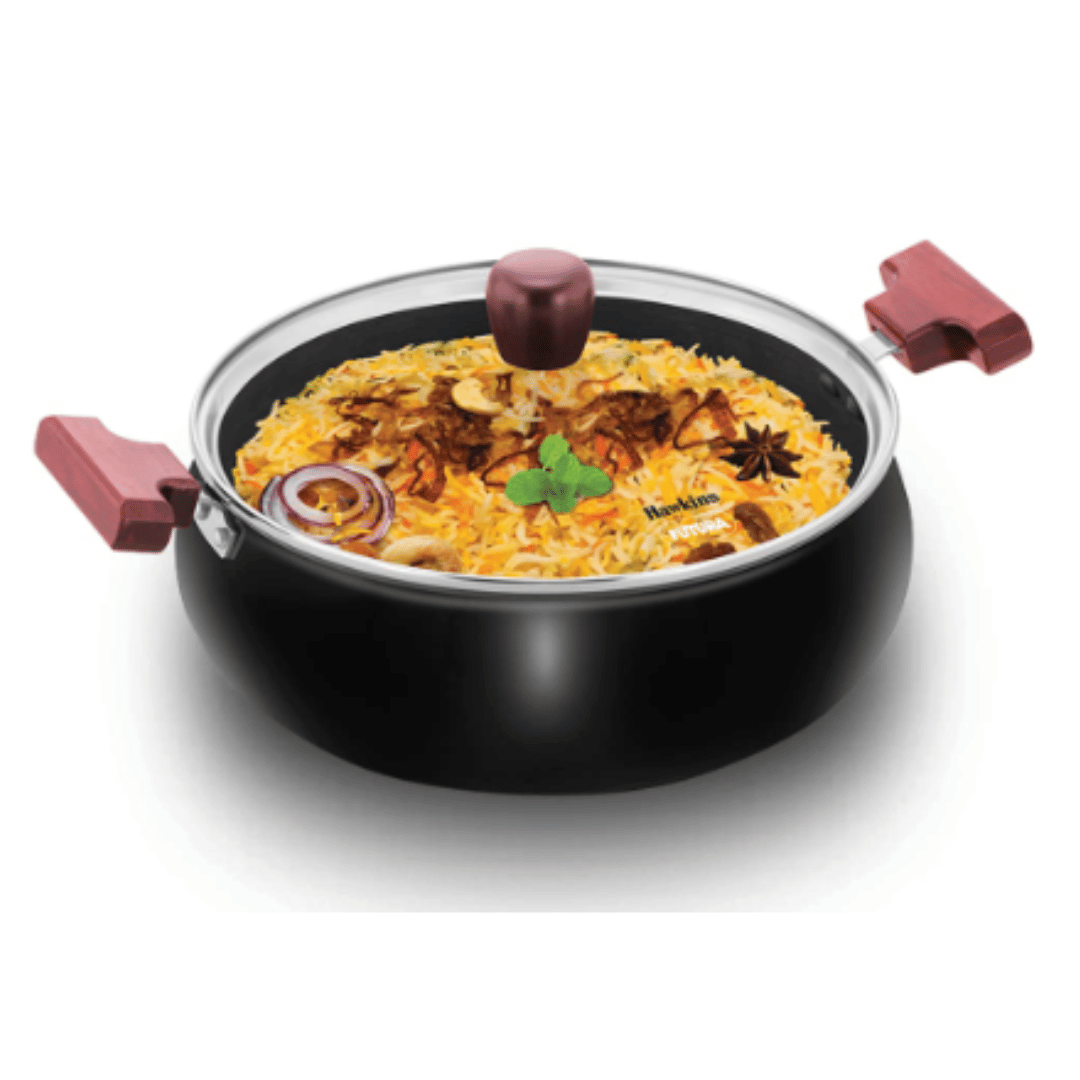 Hawkins Futura 5 Litre Cook N Serve Handi, Hard Anodised Biryani Handi with Glass Lid, IACH50G