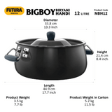 Hawkins Futura 12 Litre Biryani Handi, Non Stick Pot with Hard Anodised Lid, NBH12