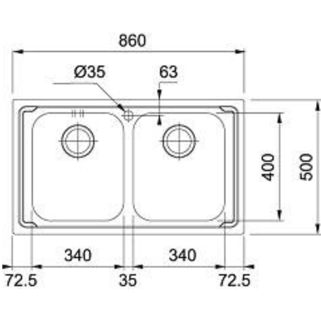 Franke 620 X OMNI (904x504/36x20)  Stainless Steel 0.8mm European Satin Finish Double Bowl with Drain Board Sink 101.0153.130
