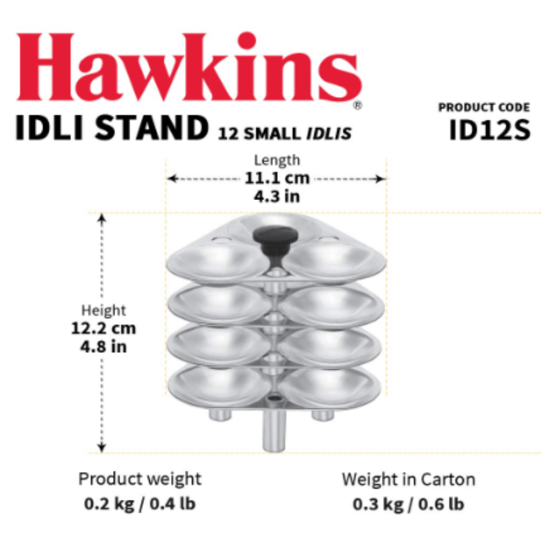 Hawkins Mini Idli Stand - 12 Mini Idlis For 3 Litre and bigger Pressure Cooker, Aluminium, ID12S