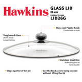 Hawkins 26 cm Glass Lid, Toughened Glass Lid with Stainless Steel Rim, LID26G