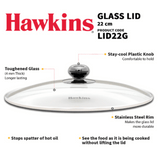 Hawkins 22 cm Glass Lid, Toughened Glass Lid with Stainless Steel Rim, LID22G