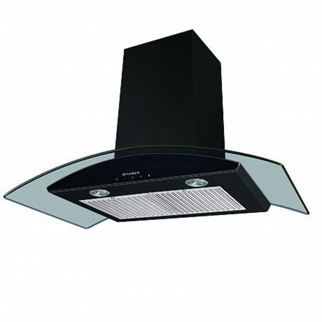 Faber Feel Isola BK TC 90cm Hood Chimney with 3 layer Baffle filter Dual touch Control 1000m3/hr Suction power Black With Curve Glass