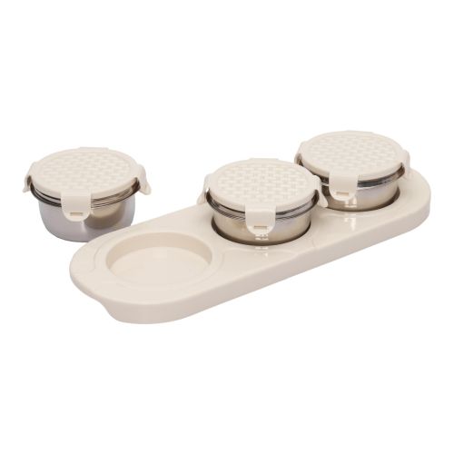 Jaypee plus ZETA-3 Airtight Inner Stainless Steel Dry Fruit Container Set of 3 with Tray 3N - 350 ml IVORY