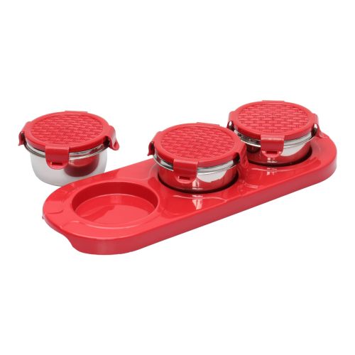 Jaypee plus ZETA-3 Airtight Inner Stainless Steel Dry Fruit Container Set of 3 with Tray 3N - 350 ml Red