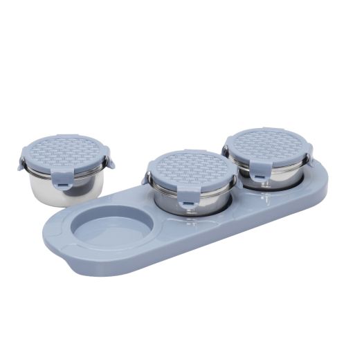 Jaypee plus ZETA-3 Airtight Inner Stainless Steel Dry Fruit Container Set of 3 with Tray 3N - 350 ml VALLEY BLUE