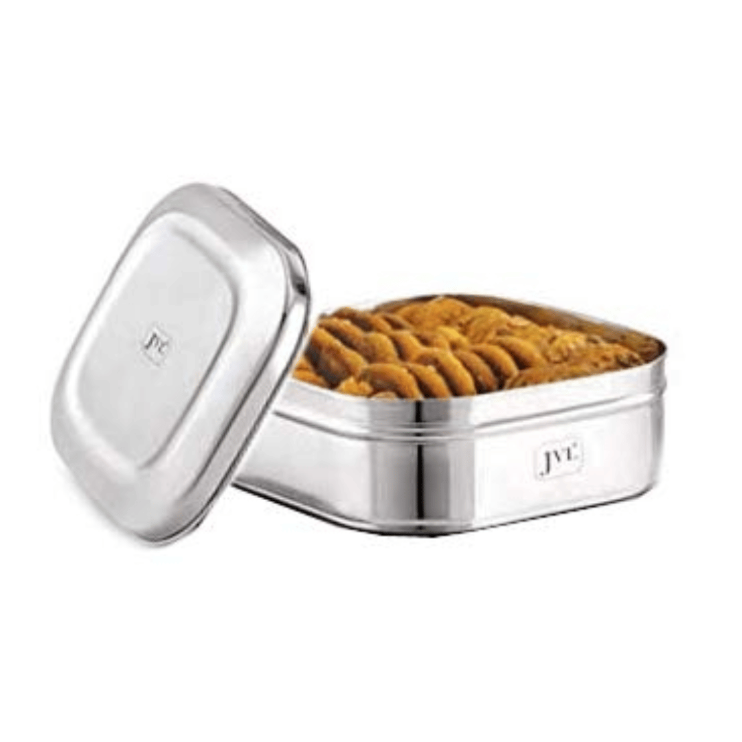 JVL Stainless Steel Square Costa Tin Shape Container Box With Steel Lid (SCS-0) 