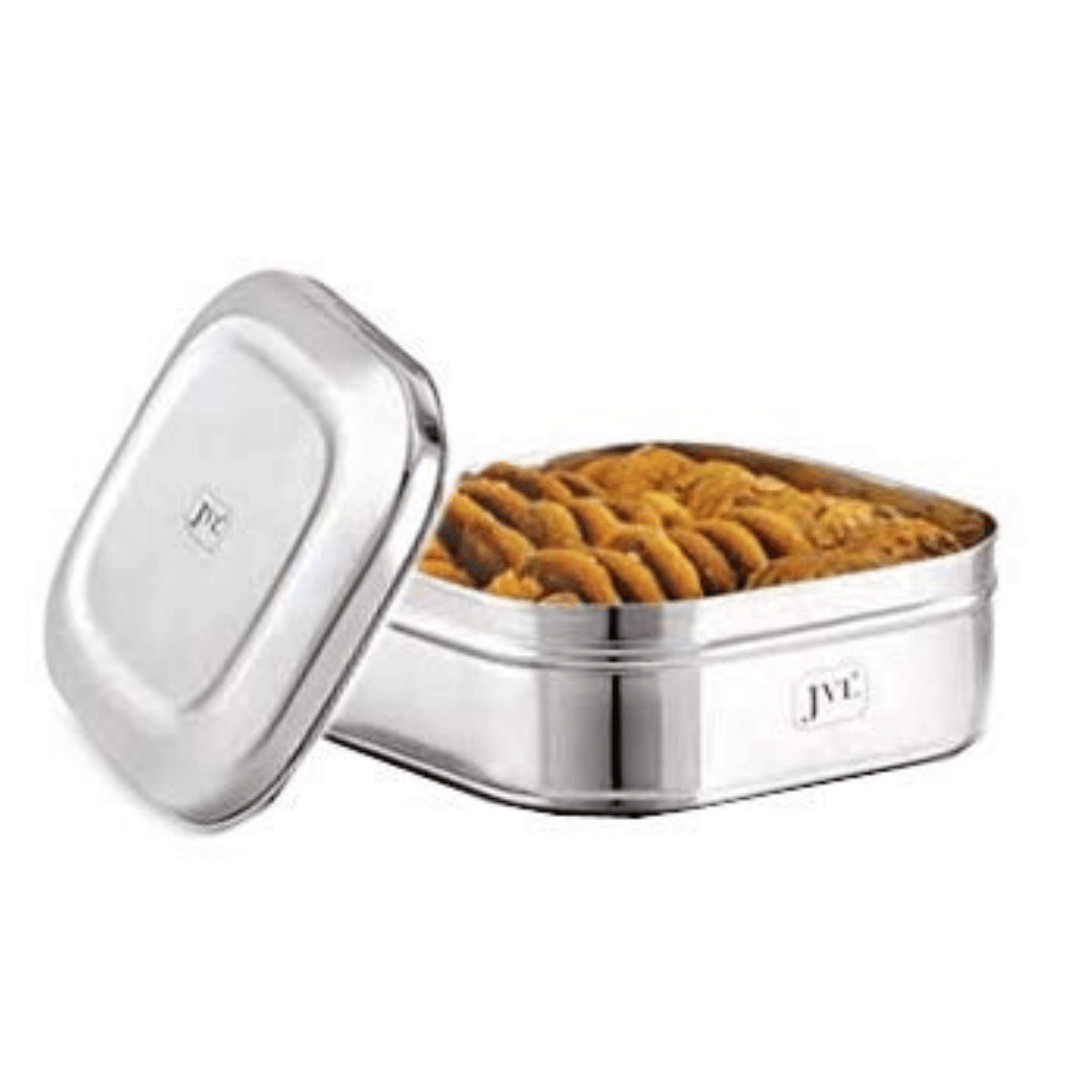 JVL Stainless Steel 1350ml Square Costa Tin Shape Container Box With Steel Lid (SCS-1) 