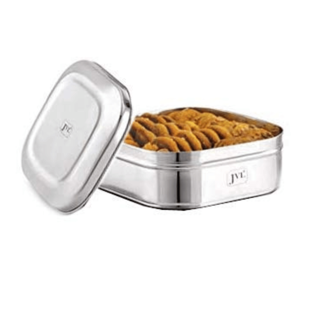 JVL Stainless Steel 3350ml Square Costa Tin Shape Container Box With Steel Lid (SCS-3) 