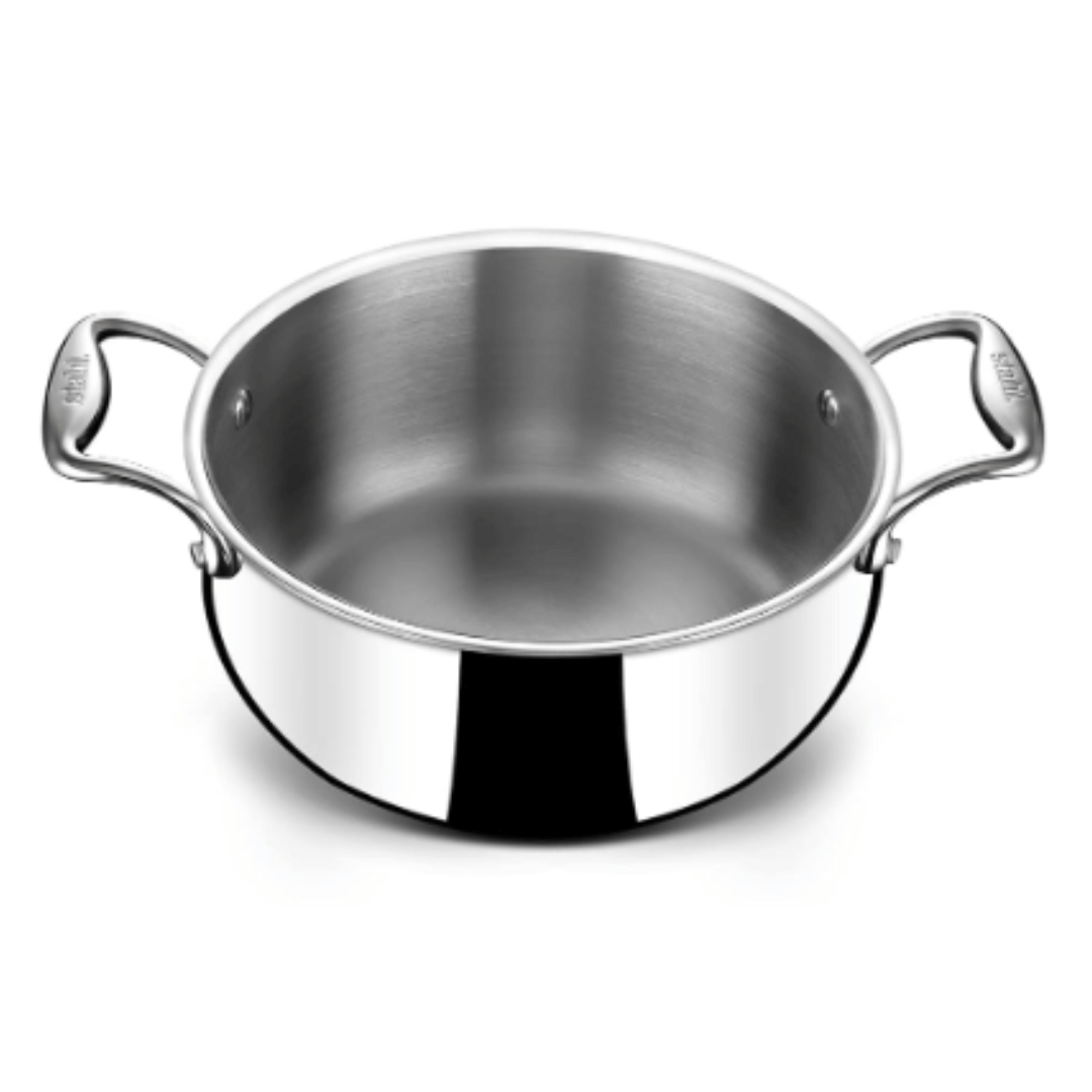 Stahl 2.4 L Triply Stainless Steel Sauce Pot with Lid, Belly Casserole, Biryani Pot with Induction Basem, 4178