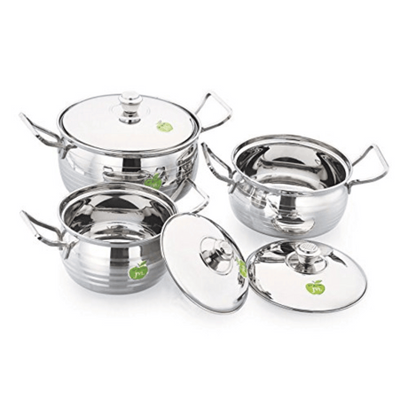 JVL Stainless Steel 850ml, 1300ml, 2200ml Blaze Pot Silver Touch Handi With Lid & Handle 3 Pcs Set

