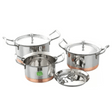 JVL Stainless Steel 750ml, 1100ml, 1700ml Normal Pot Copper Bottom Handi With Lid & Handle 3 Pcs Set