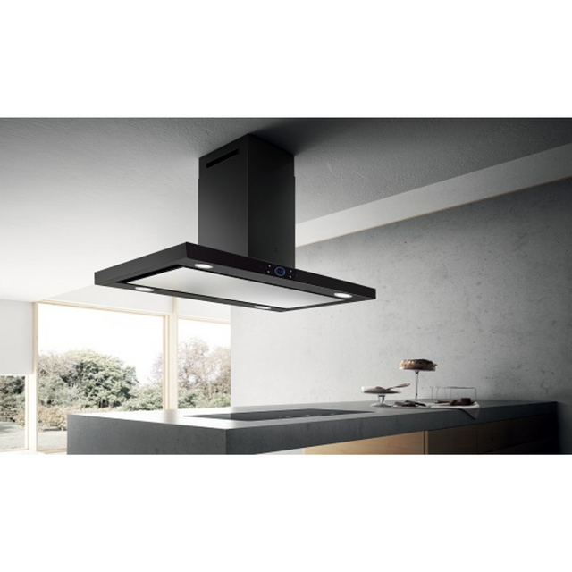 Elica ISMART GALAXY EDS ISLAND LTW 90 NERO cm Island Chimney Black Finish + Black Glass Panel Slim Motion Sensor Touch Interface