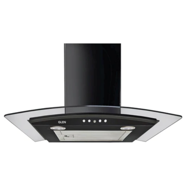 Kitchen Chimney |6070 JU BL Curved Glass Push Button Italian Motor Baffle filters 60cm |1000 m3/h -Black 