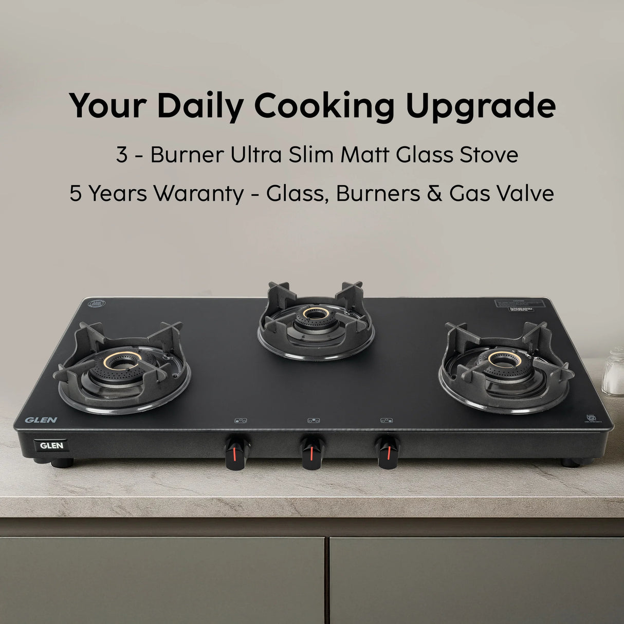 3 Burner Matte Finish Glass Gas Stove with High Flame Brass Burner (CT1038SLCPBLMG)