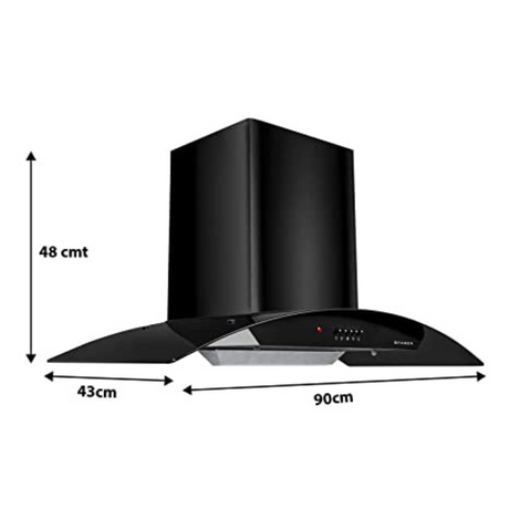 Faber Hood Alpha HC PB BK 90 1500 m鲁/hr Auto clean  Wall Mounted  Chimney Baffle Filter Touch Control & Motion Sensor Black Tempered glass With Stainless Steel
