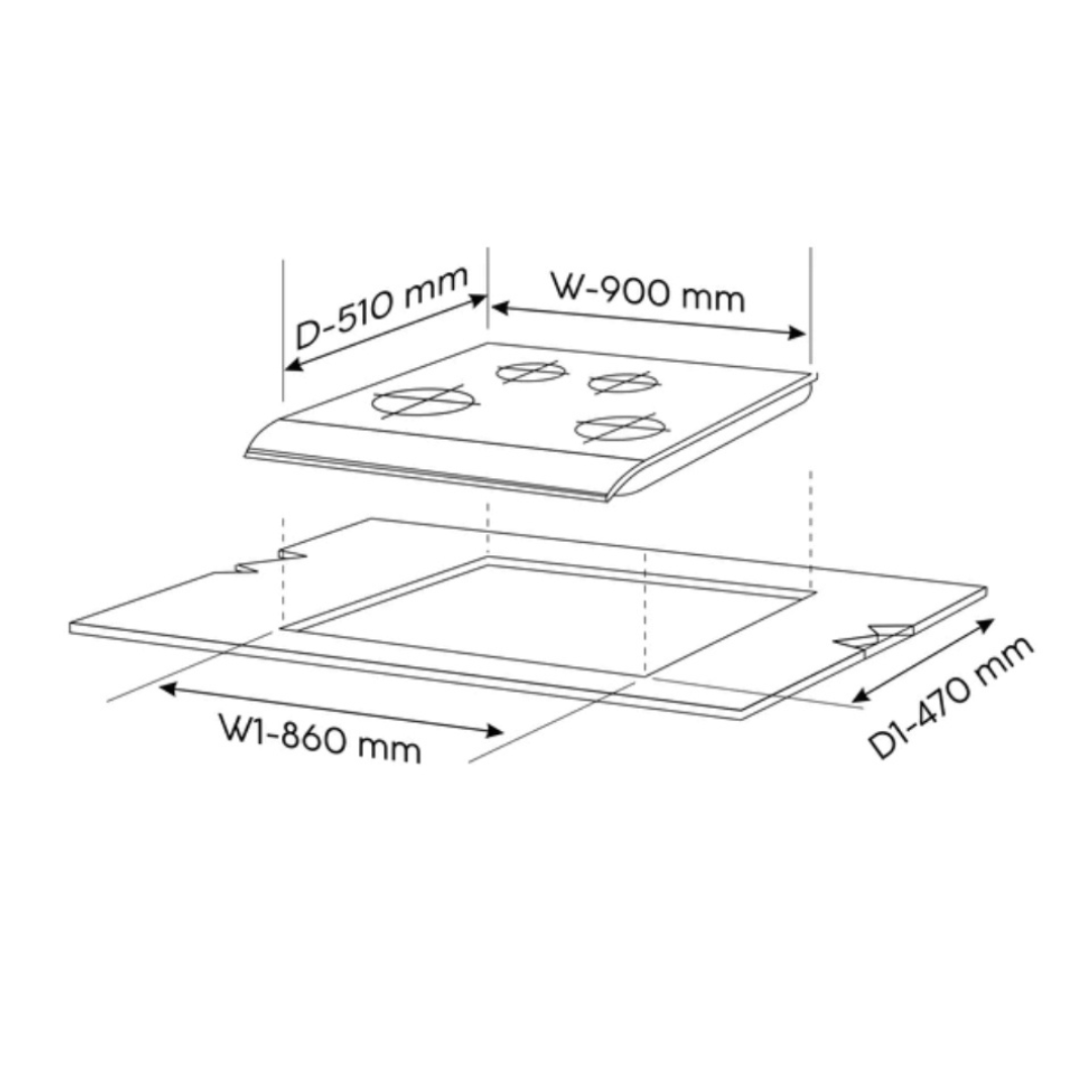 Glen 90 cm 4 Burner Hob Matt Glass