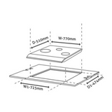 Glen 77 cm 3 Burner Hob BH 1073 XL SQ HT TDB TR BW 77