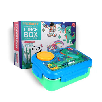 Fun Time 750ml Stainless Steel Lunch Box with 80ml Bowl, Spoon &amp; Fork | 3-Grid Tiffin Box with Character Lid | Leak-Proof BPA-Free | Ideal for School | PBH 6027