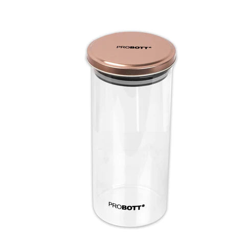Vetroware 1300ml Glass Jar – Round Container with Golden Metal Airtight Cap – Premium, Crystal Clear, Rust-Proof