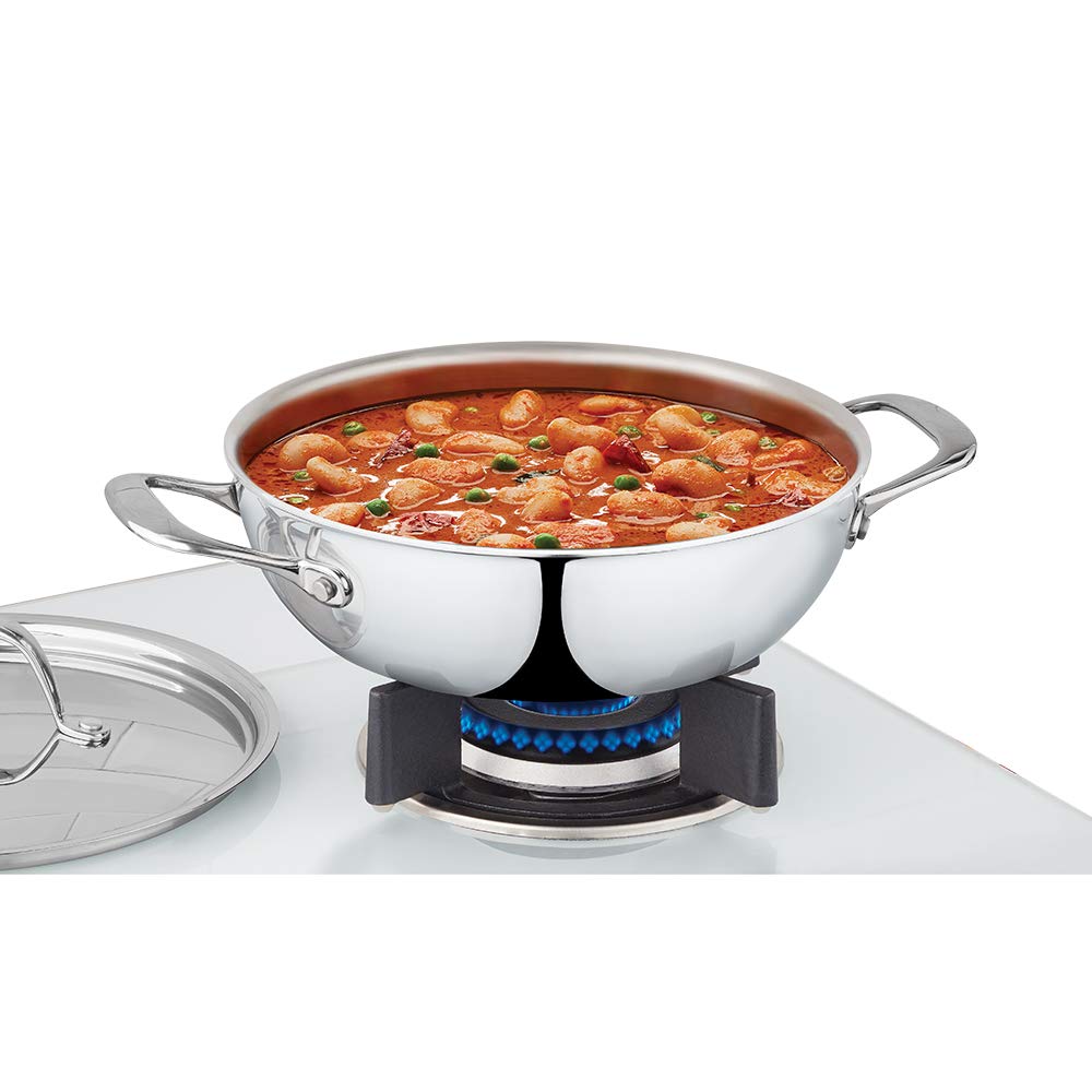 Borosil Cookfresh 5-Ply Stainless Steel Kadhai 2.4 L-24 Cm (CFKD24SS21)