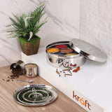 Stainless Steel Spice(Masala) Box/Dabba/Organiser with a Stainless Steel Lid and a Separator Plate -7 containers and a small spoon,Silver,Non Toxic, BPA Free- Small