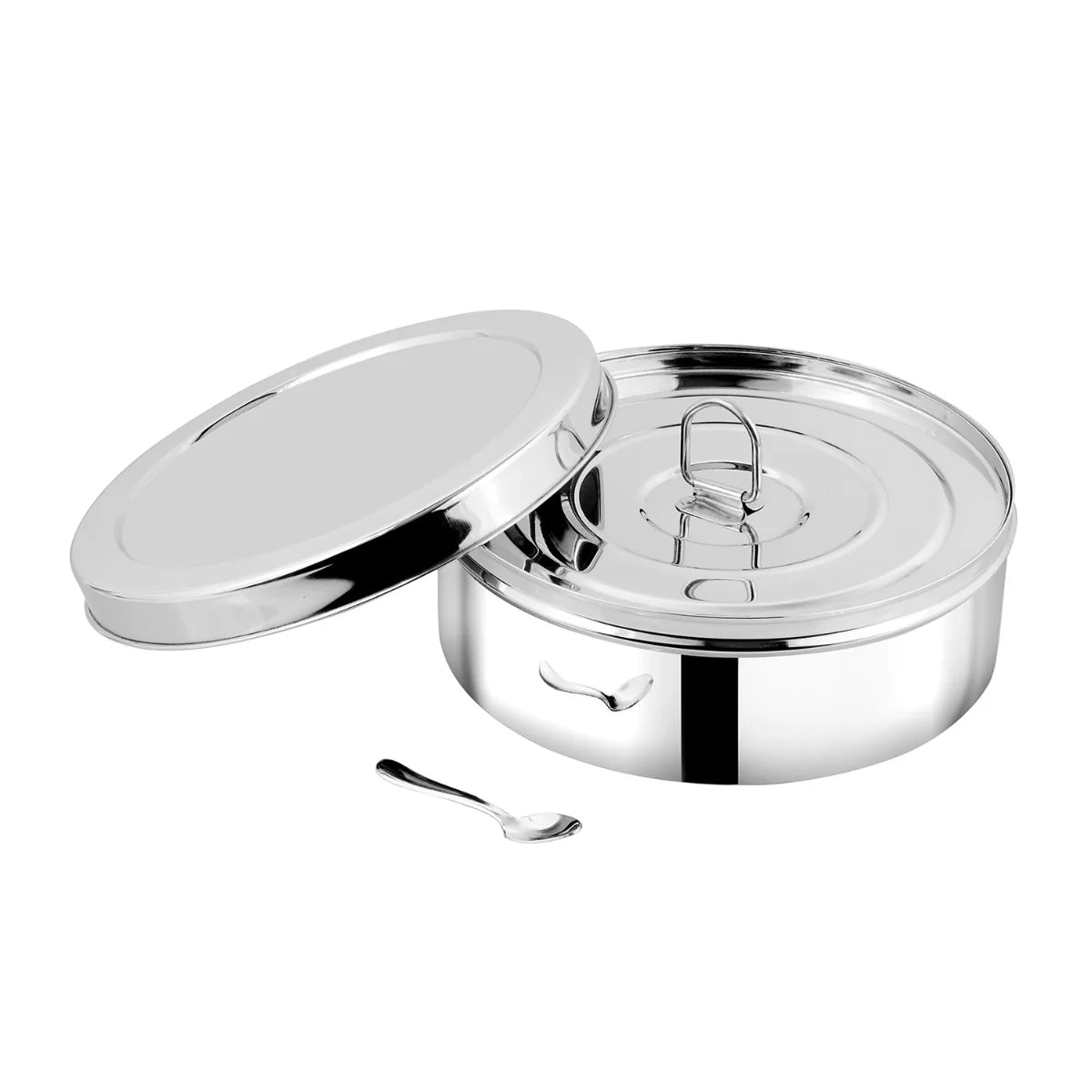 Stainless Steel Spice(Masala) Box/Dabba/Organiser with a Stainless Steel Lid and a Separator Plate -7 containers and a small spoon,Silver,Non Toxic, BPA Free- Small