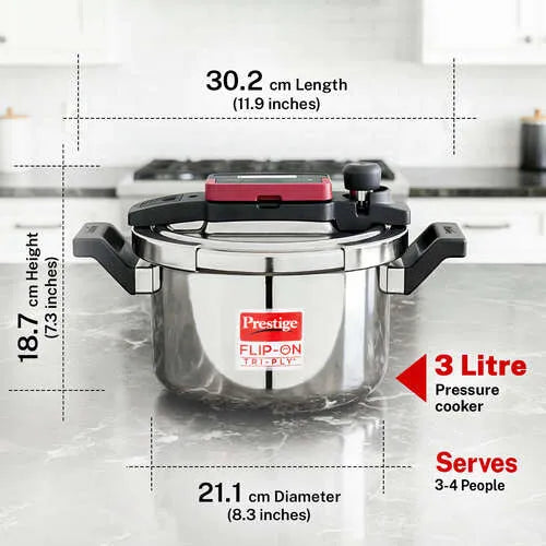 Prestige Flip-On Tri-Ply Stainless Steel Pressure Cooker 3 L 180M With Glass Lid 20711