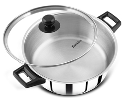 Hawkins Cook n Serve Casserole with Glass lid 18/8 food-grade (AISI 304) superior stainless steel, 6.6 mm extra-thick sandwich bottom