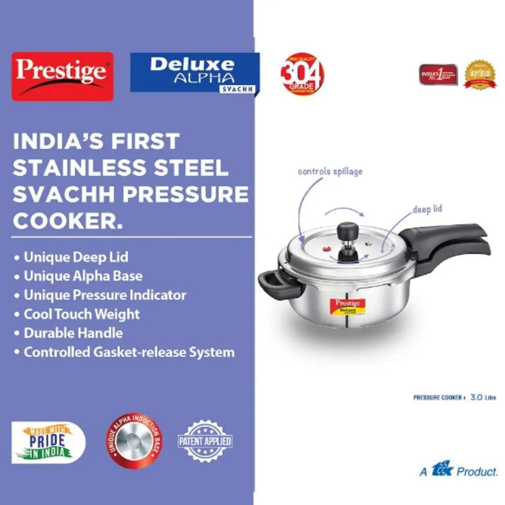 Prestige 3.0 Svachh Deluxe Alpha  Litre Stainless Steel Pressure Cooker 20248