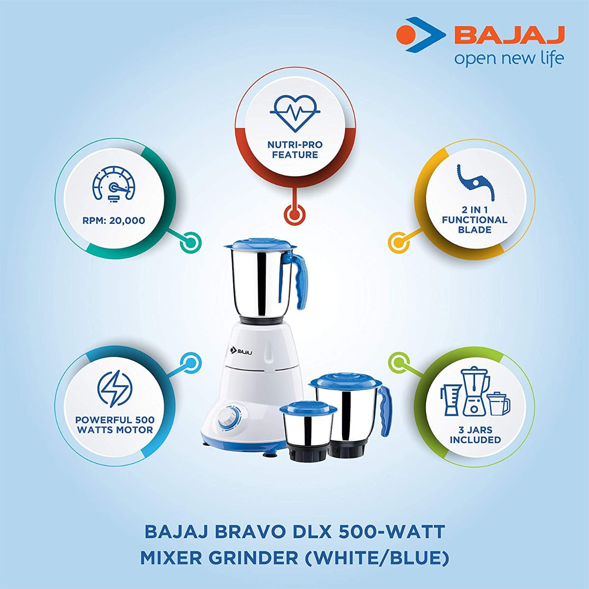 Bajaj Bravo Dlx 3 jar 500-W Mixer Grinder