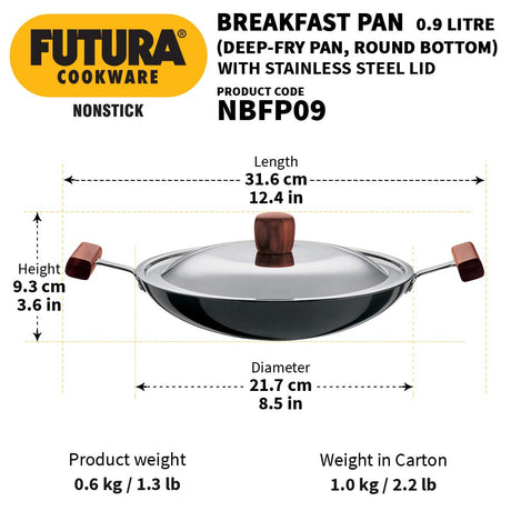 Hawkins Futura Non-Stick Appachatty Round Bottom Breakfast Pan with Steel Lid