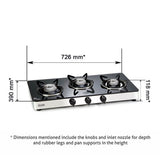 Buy GLEN 3 BURNER GLASS GAS STOVE 1033 GT ALLOY BURNER (NON AUTO IGNITION)
 at the lowest price in India at Apnidukaan.com