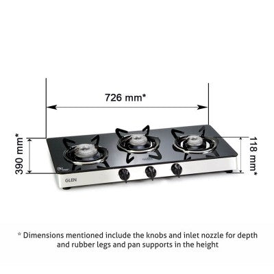 Buy GLEN 3 BURNER GLASS GAS STOVE 1033 GT ALLOY BURNER (NON AUTO IGNITION)
 at the lowest price in India at Apnidukaan.com