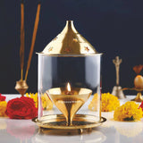 Signoraware Akhand Diya Medium Brass with Glass Cover