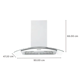 90 Cm Wall Mounted Chimney, GLACE ETB PLUS LTW 903 PB LED