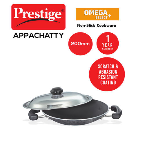 Prestige Omega Select Plus Aluminium Non-stick Deep Appachetty with Lid, 20 cm (1 L)