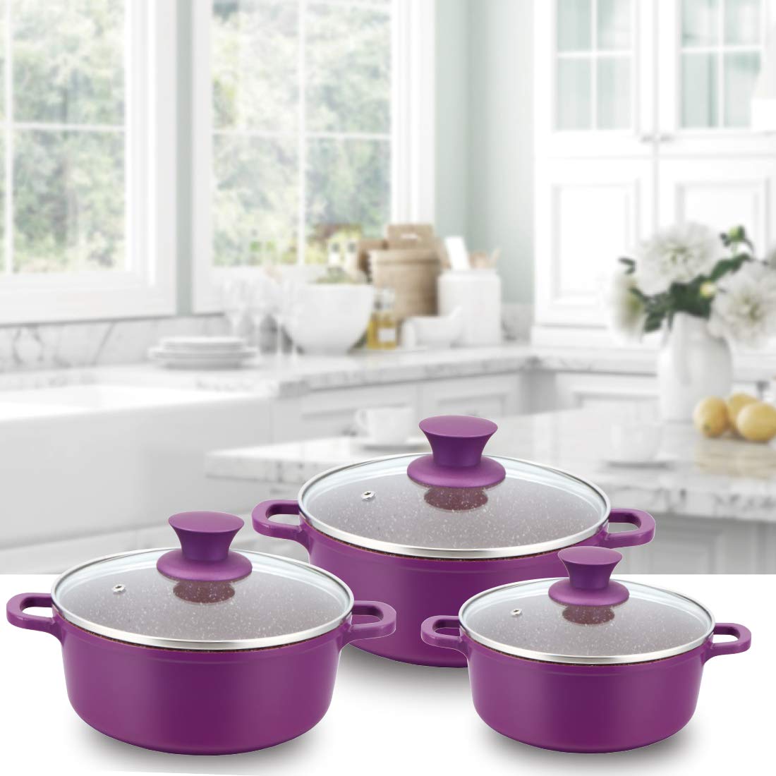 Wonderchef Granite Die-Cast Casserole Set With Lid- Purple