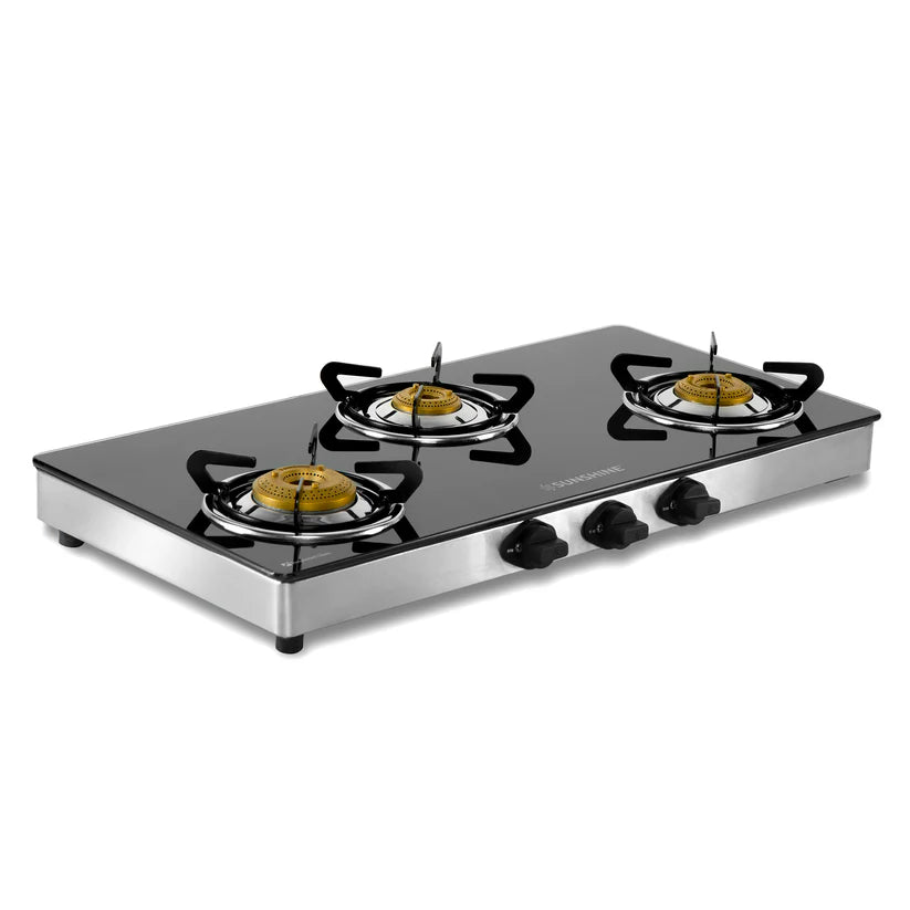 Swift 3 Burner Gas Stove Manual Ignition Glass Top (Black)