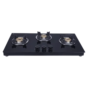 773 CT VETRO TKN Crown DT Series 75 cm Glass Top 3 Burner Cooktop with Forged Brass Burners