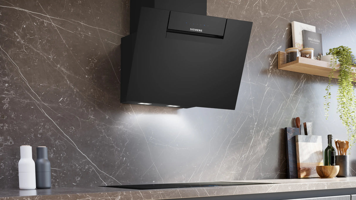 iQ300 Wall-Mounted Cooker Hood 60 cm, Clear Glass Black, iQdrive Motor, Home Connect – LC67KFN60